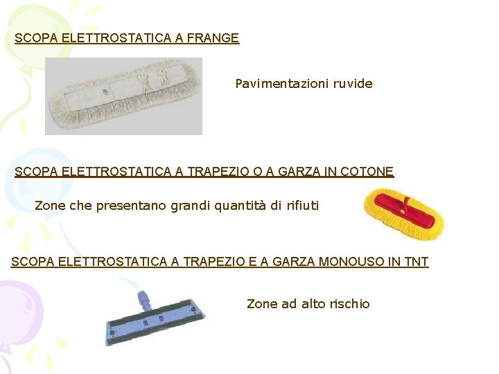 SCOPA ELETTROSTATICA A FRANGE Pavimentazioni ruvide SCOPA ELETTROSTATICA A TRAPEZIO O A GARZA IN