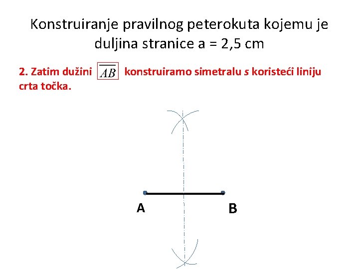 Konstruiranje pravilnog peterokuta kojemu je duljina stranice a = 2, 5 cm 2. Zatim