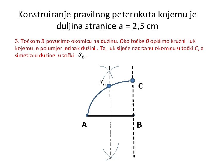 Konstruiranje pravilnog peterokuta kojemu je duljina stranice a = 2, 5 cm 3. Točkom