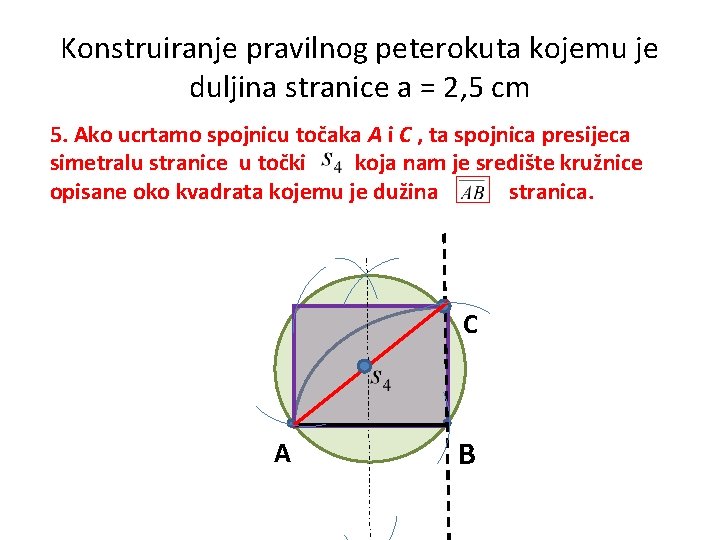 Konstruiranje pravilnog peterokuta kojemu je duljina stranice a = 2, 5 cm 5. Ako