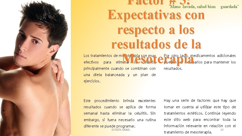 Factor # 5: Expectativas con respecto a los resultados de la Mesoterapia ¨Mano lavada,