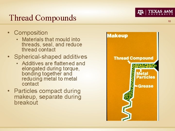 Thread Compounds • Composition • Materials that mould into threads, seal, and reduce thread