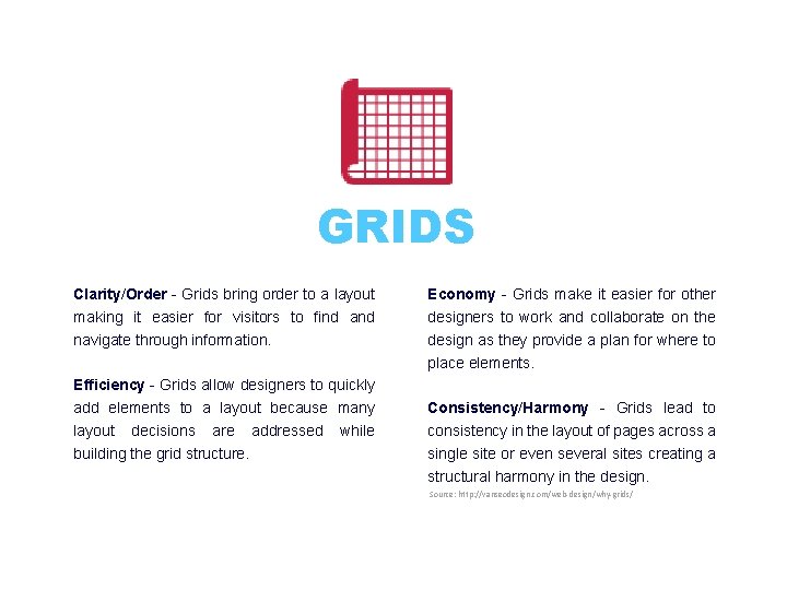GRIDS Clarity/Order - Grids bring order to a layout making it easier for visitors