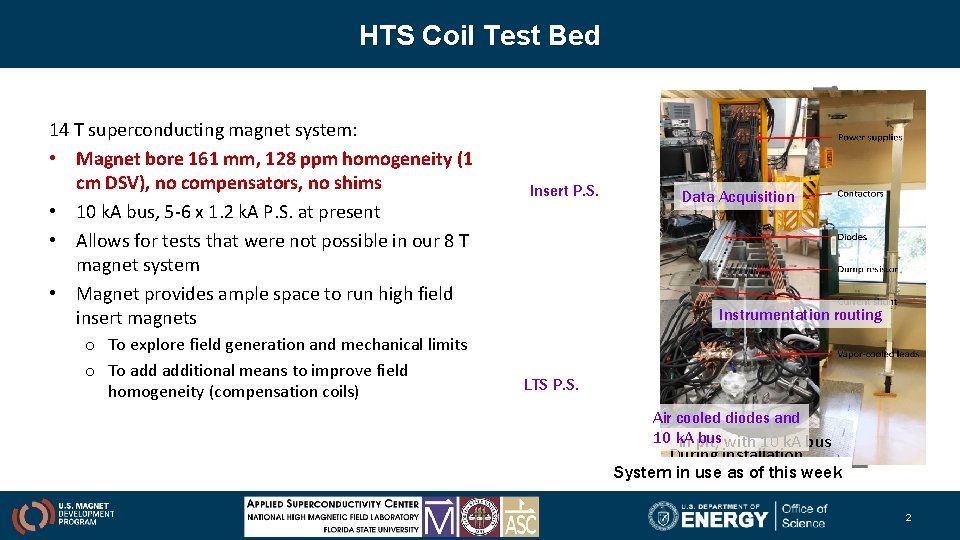 HTS Coil Test Bed 14 T superconducting magnet system: • Magnet bore 161 mm,