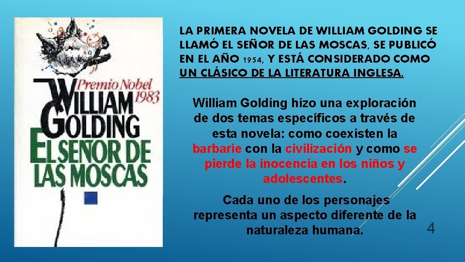 LA PRIMERA NOVELA DE WILLIAM GOLDING SE LLAMÓ EL SEÑOR DE LAS MOSCAS, SE