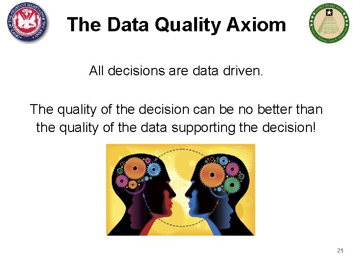 The Data Quality Axiom All decisions are data driven. The quality of the decision