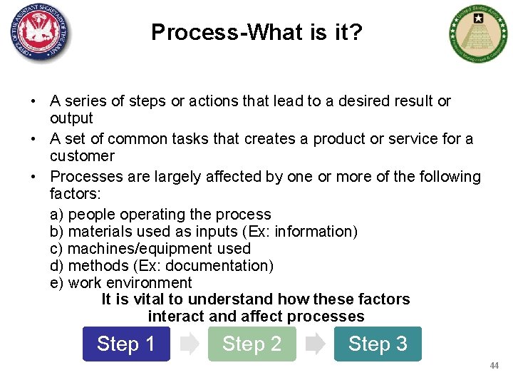 Process-What is it? • A series of steps or actions that lead to a