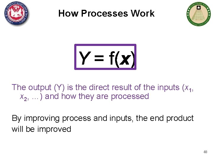 How Processes Work The output (Y) is the direct result of the inputs (x