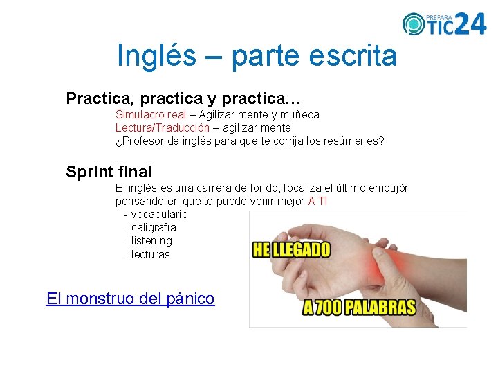 Inglés – parte escrita Practica, practica y practica… Simulacro real – Agilizar mente y