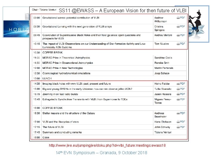 SS 11 @EWASS – A European Vision for then future of VLBI SS 11