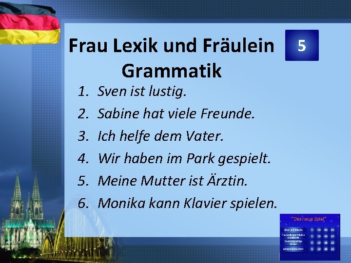 Frau Lexik und Fräulein Grammatik 1. 2. 3. 4. 5. 6. Sven ist lustig.