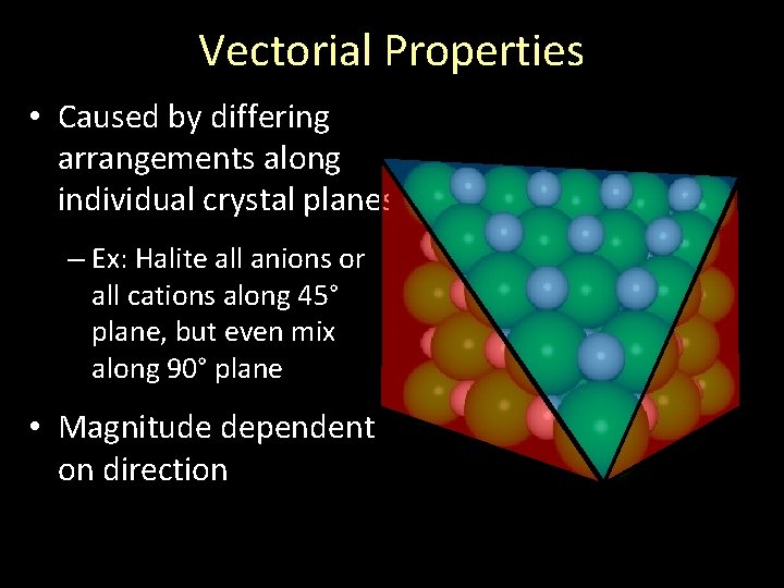 Vectorial Properties • Caused by differing arrangements along individual crystal planes – Ex: Halite