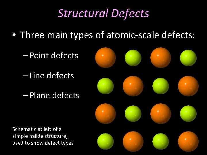 Structural Defects • Three main types of atomic-scale defects: – Point defects – Line