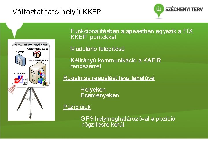 Változtatható helyű KKEP Funkcionalitásban alapesetben egyezik a FIX KKEP pontokkal Moduláris felépítésű Kétirányú kommunikáció Változtatható helyű KKEP Funkcionalitásban alapesetben egyezik a FIX KKEP pontokkal Moduláris felépítésű Kétirányú kommunikáció