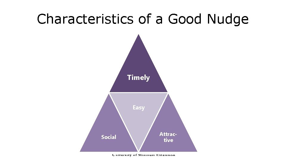 Characteristics of a Good Nudge Timely Easy Social Attractive  Characteristics of a Good Nudge Timely Easy Social Attractive