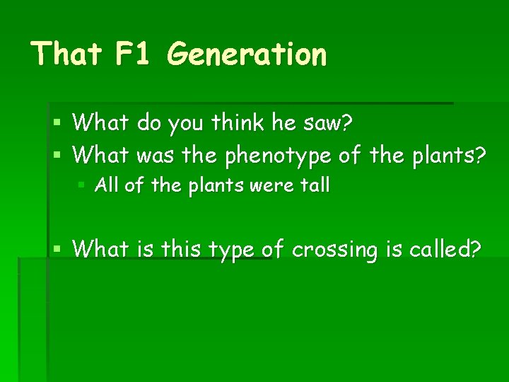 That F 1 Generation § What do you think he saw? § What was