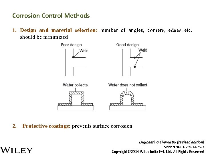 Corrosion Control Methods 1. Design and material selection: number of angles, corners, edges etc.