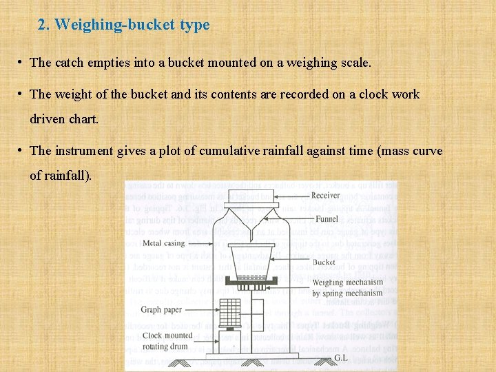 2. Weighing-bucket type • The catch empties into a bucket mounted on a weighing