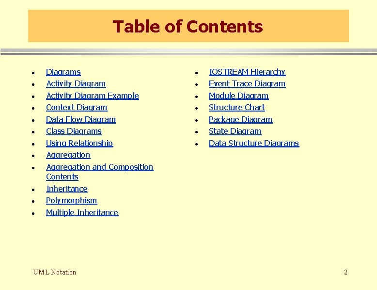 Table of Contents · · · Diagrams Activity Diagram Example Context Diagram Data Flow Table of Contents · · · Diagrams Activity Diagram Example Context Diagram Data Flow