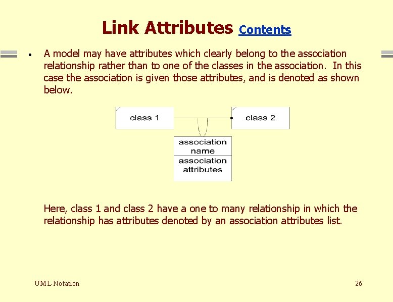 Link Attributes · Contents A model may have attributes which clearly belong to the Link Attributes · Contents A model may have attributes which clearly belong to the
