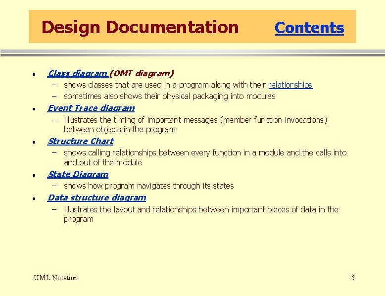 Design Documentation · Contents Class diagram (OMT diagram) – shows classes that are used Design Documentation · Contents Class diagram (OMT diagram) – shows classes that are used