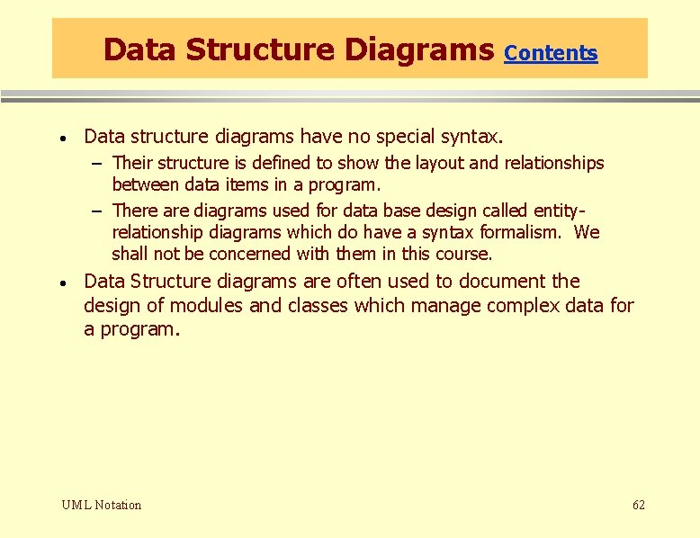 Data Structure Diagrams · Contents Data structure diagrams have no special syntax. – Their Data Structure Diagrams · Contents Data structure diagrams have no special syntax. – Their