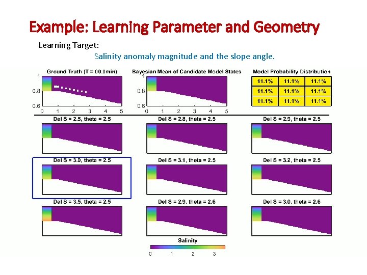 Example: Learning Parameter and Geometry Learning Target: Salinity anomaly magnitude and the slope angle.