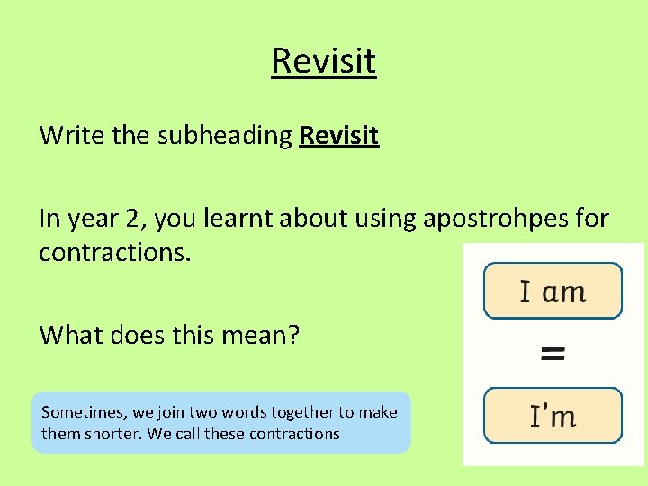 Revisit Write the subheading Revisit In year 2, you learnt about using apostrohpes for