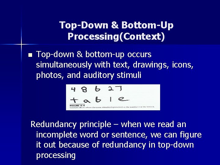 Top-Down & Bottom-Up Processing(Context) n Top-down & bottom-up occurs simultaneously with text, drawings, icons,