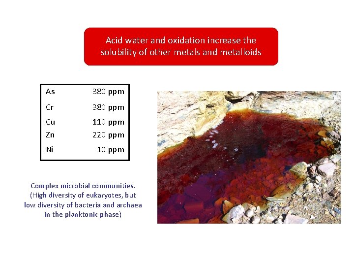 Acid water and oxidation increase the solubility of other metals and metalloids As 380