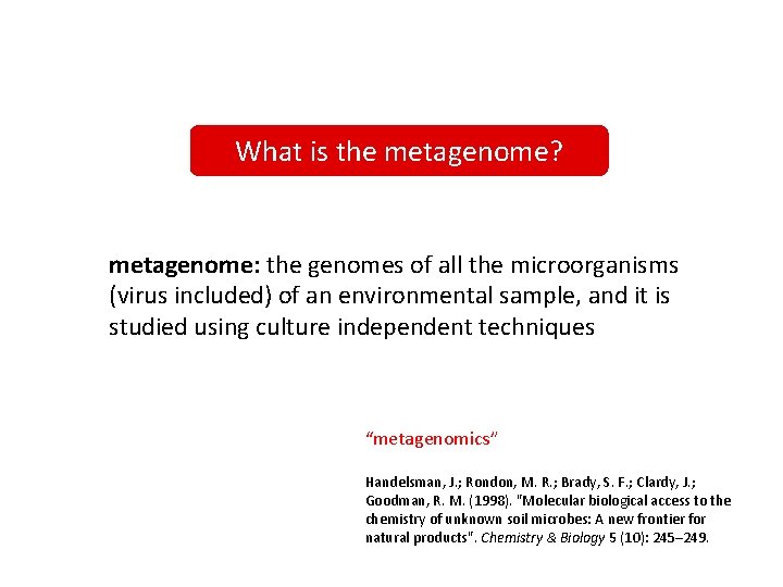 What is the metagenome? metagenome: the genomes of all the microorganisms (virus included) of