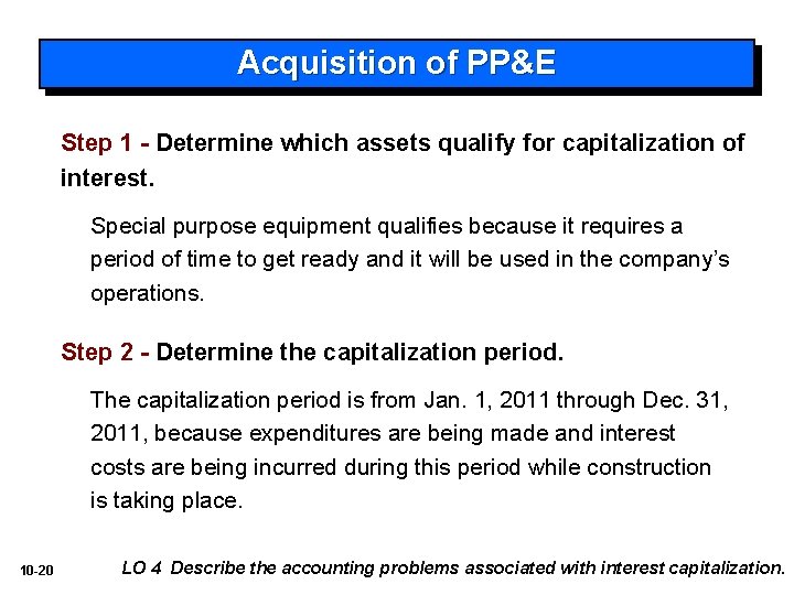 Acquisition of PP&E Step 1 - Determine which assets qualify for capitalization of interest.