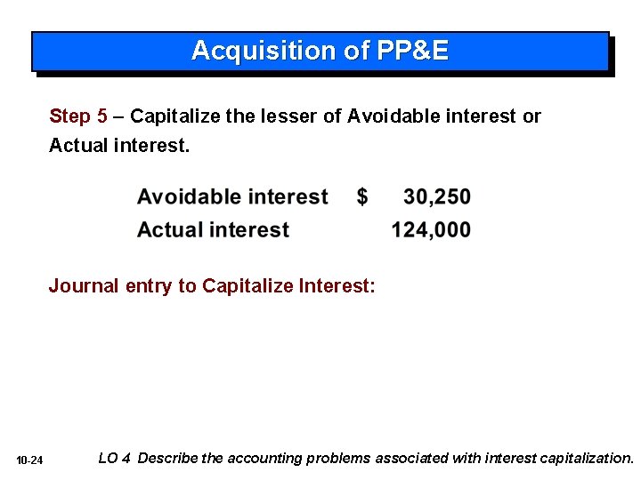 Acquisition of PP&E Step 5 – Capitalize the lesser of Avoidable interest or Actual