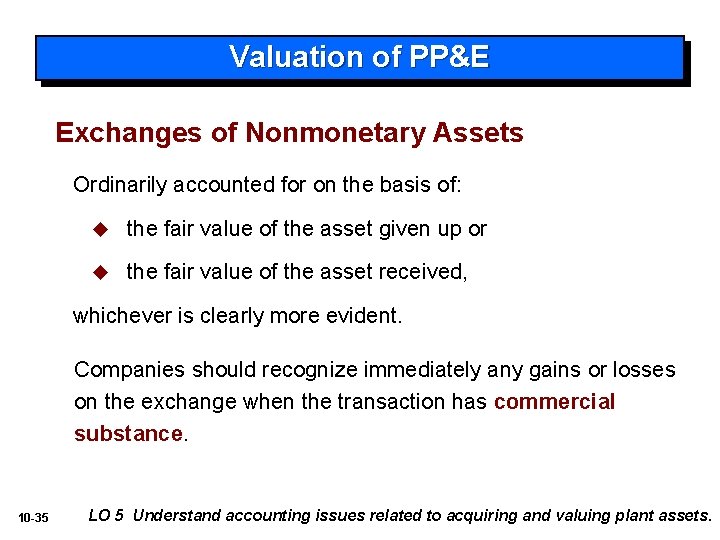 Valuation of PP&E Exchanges of Nonmonetary Assets Ordinarily accounted for on the basis of: