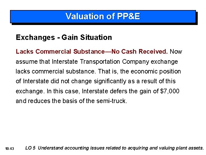 Valuation of PP&E Exchanges - Gain Situation Lacks Commercial Substance—No Cash Received. Now assume