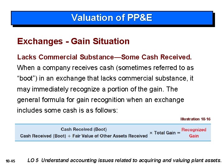 Valuation of PP&E Exchanges - Gain Situation Lacks Commercial Substance—Some Cash Received. When a
