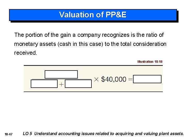 Valuation of PP&E The portion of the gain a company recognizes is the ratio