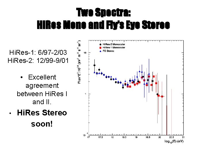 Two Spectra: Hi. Res Mono and Fly’s Eye Stereo Hi. Res-1: 6/97 -2/03 Hi.
