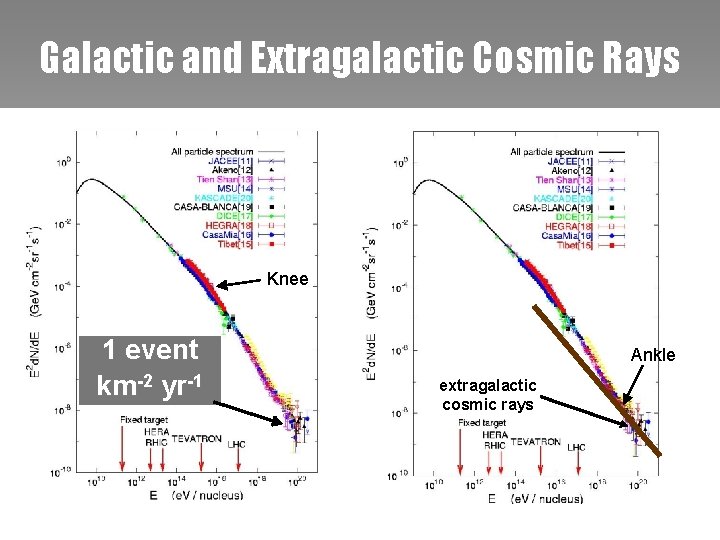 Galactic and Extragalactic Cosmic Rays Knee 1 event km-2 yr-1 Ankle extragalactic cosmic rays