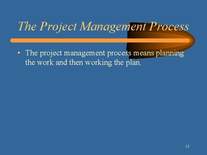 The Project Management Process • The project management process means planning the work and