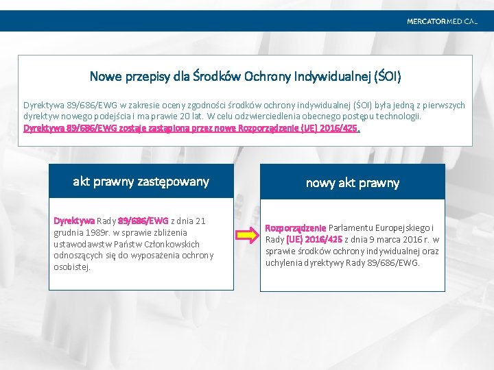 Nowe przepisy dla Środków Ochrony Indywidualnej (ŚOI) Dyrektywa 89/686/EWG w zakresie oceny zgodności środków