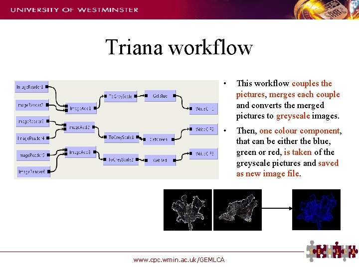 Triana workflow • This workflow couples the pictures, merges each couple and converts the