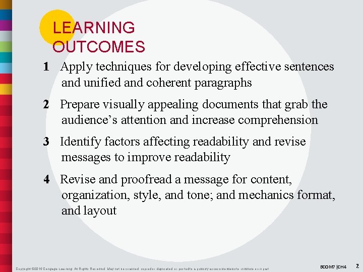 LEARNING OUTCOMES 1 Apply techniques for developing effective sentences and unified and coherent paragraphs