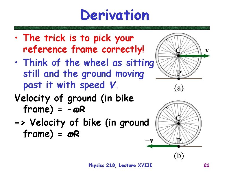 Derivation • The trick is to pick your reference frame correctly! • Think of