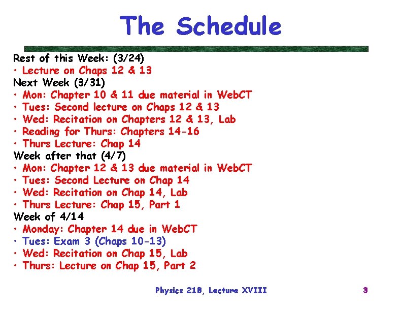 The Schedule Rest of this Week: (3/24) • Lecture on Chaps 12 & 13