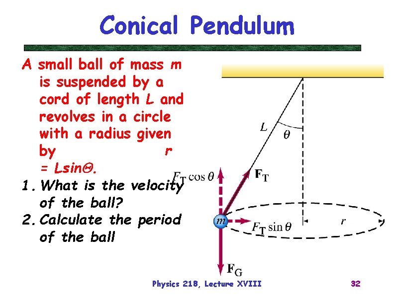 Conical Pendulum A small ball of mass m is suspended by a cord of