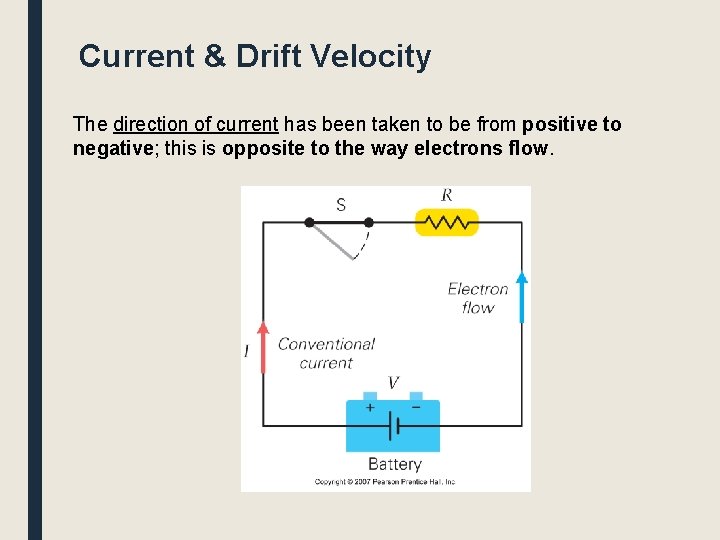 Current & Drift Velocity The direction of current has been taken to be from