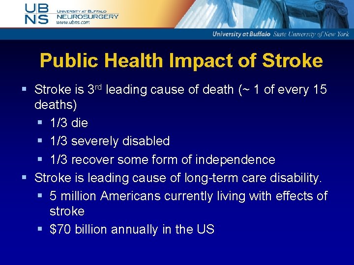 Public Health Impact of Stroke § Stroke is 3 rd leading cause of death