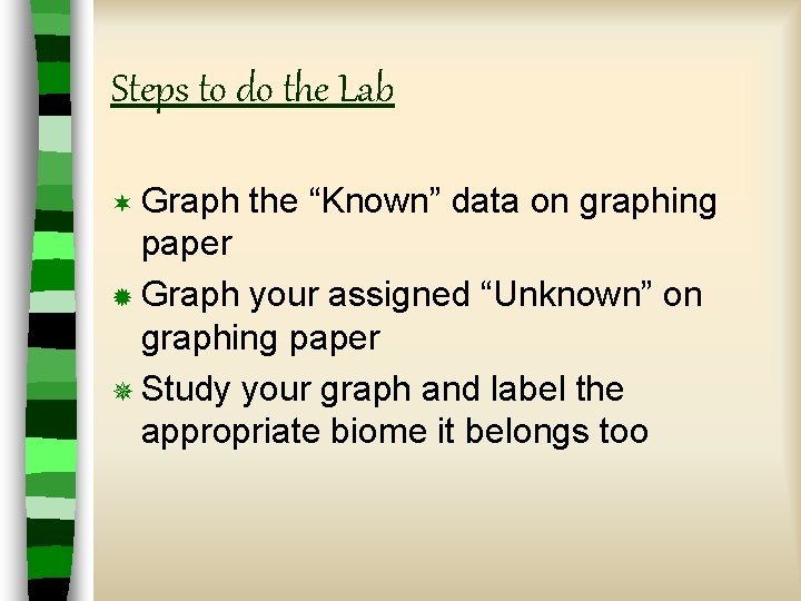Steps to do the Lab ¬ Graph the “Known” data on graphing paper ® Steps to do the Lab ¬ Graph the “Known” data on graphing paper ®