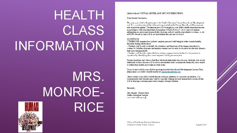 HEALTH CLASS INFORMATION MRS. MONROERICE This Photo by Unknown Author is licensed under CC